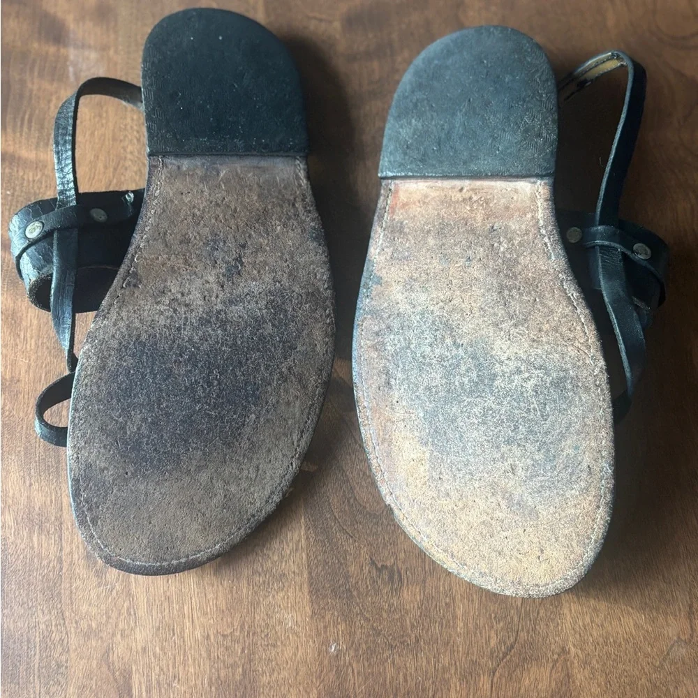 Handmade Black Leather Sandals with Stud Accents